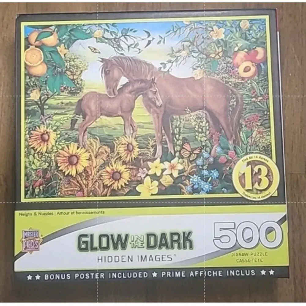 Master Pieces Puzzle Glow In The Dark Hidden Images Neighs & Nuzzles 500pc